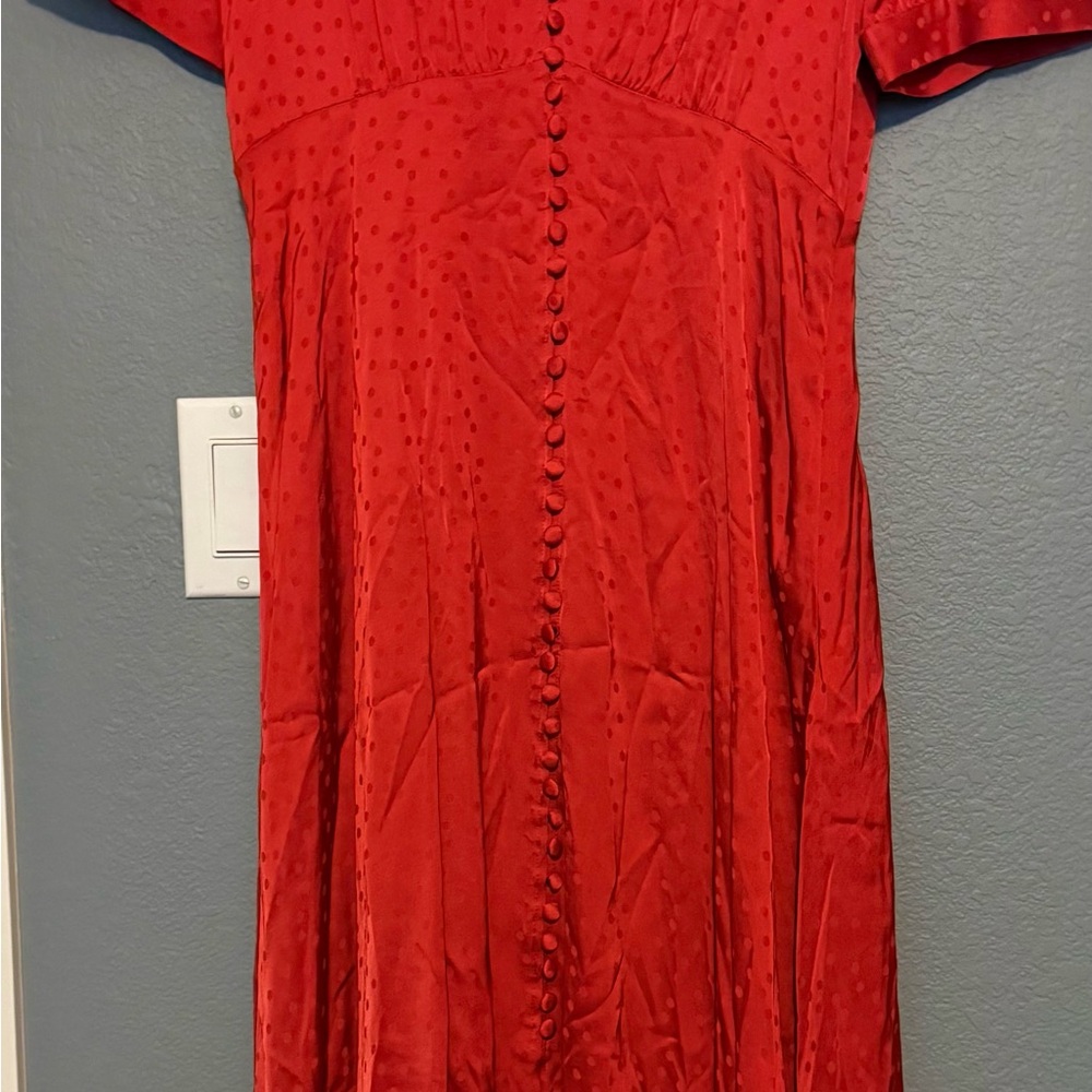 The Kooples Red Puff Sleeve V-Neck Midi Dress - Picture 8 of 8